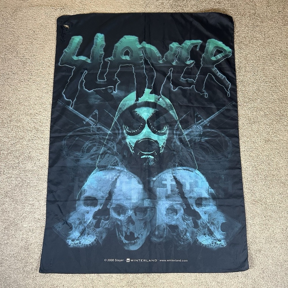 Vintage 2000 Slayer Tapestry Flag Rare Thrash Metal Gas Mask 42x30 Inch‎ Flag